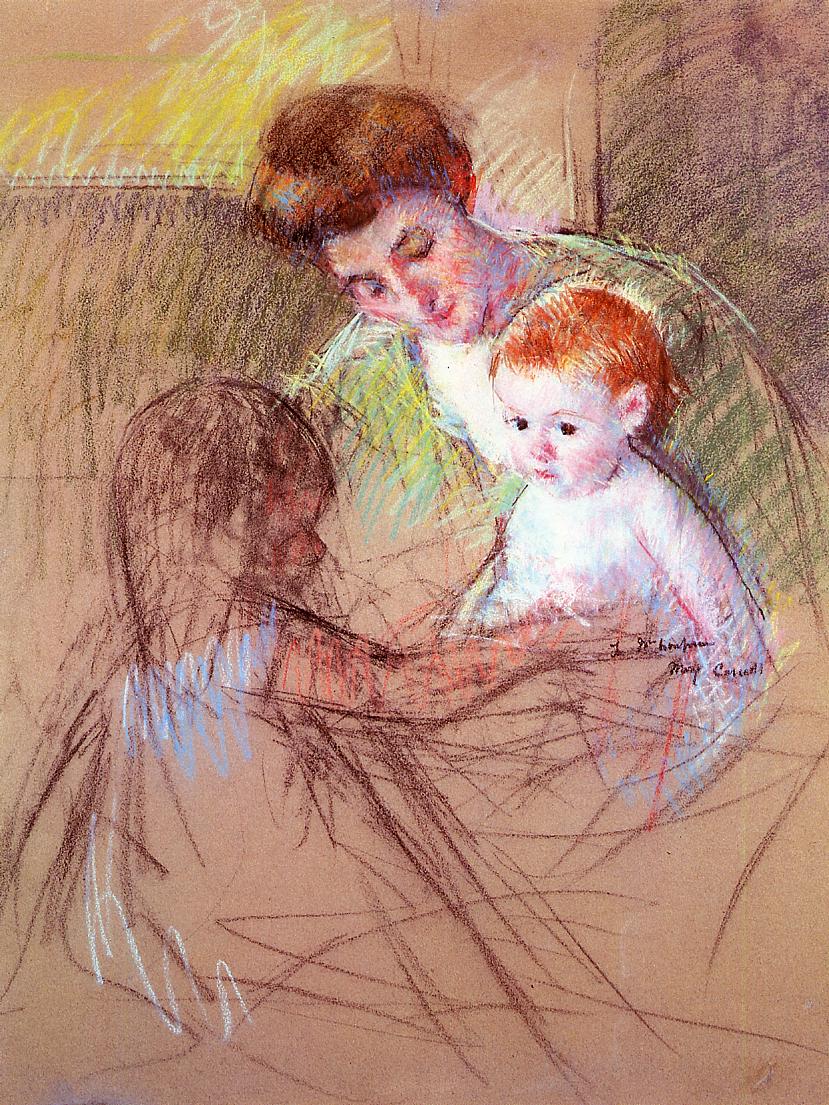 Mother and Daughter Looking at the Baby - Mary Cassatt Painting on Canvas